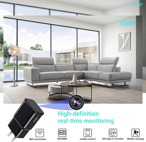 USB Charger Camera with 1080P HD, Night Vision & Motion Detection, Wireless Charger Camera for Home Security, Baby Monitor, Pet in Kuwait
