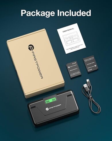 FirstPower EN-EL12 بطارية 2 حزمة وشاحن بطارية ثنائي القناة لنيكون Coolpix S9900، S9700، S9500، S9300، S9100، S8200، S8000، S6300، S6200، S6100، A900، AW110، AW120، AW130، S70، S800c، MH-65 in Kuwait