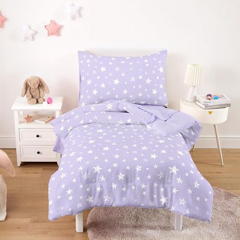 Wake In Cloud - Toddler Bedding Set for Boys Girls, Cute Star Polka Dot, 4 Pieces Soft Crib Bed Set Including Comforter, Sheets and Pillowcase, Light Purple in Kuwait