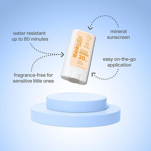 Thinkbaby SPF 30 Kids Sunscreen Stick for Sensitive Skin, 0.64 oz, Baby Sunscreen with Non-Nano Zinc Oxide 24%, Broad Spectrum UVA/UVB Protection, 80-Minute Water Resistant, Reef Friendly SPF Stick in Kuwait