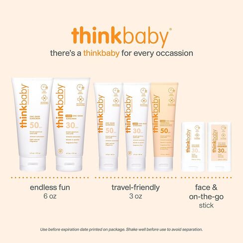 Thinkbaby SPF 30 Kids Sunscreen Stick for Sensitive Skin, 0.64 oz, Baby Sunscreen with Non-Nano Zinc Oxide 24%, Broad Spectrum UVA/UVB Protection, 80-Minute Water Resistant, Reef Friendly SPF Stick in Kuwait