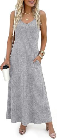 LILBETTER Women's Summer Maxi Dress Casual Flowy Spaghetti Strap Beach Long Dresses with Pockets in Kuwait