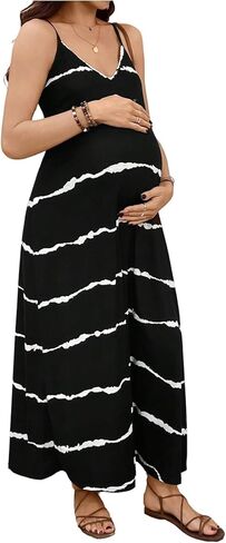 SHENHE Women's Maternity Summer Maxi Dress Striped Spaghetti Strap Flowy Long Sundress in Saudi Arabia