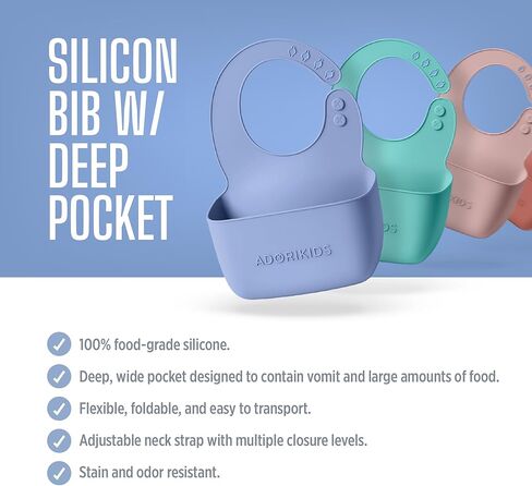 RideBib Silicone Vomit Bib with Extra-Deep Pocket for Motion Sickness Relief During Travel. Patent Pending in Saudi Arabia