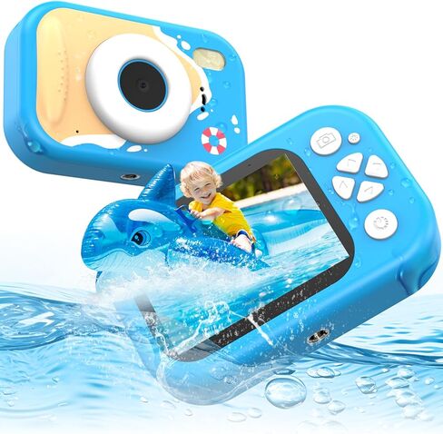 CHAKEYAKE Kids Waterproof Camera, IP67 Digital Camera with 32GB Card, 1080P 48MP, 10X Zoom, Compact Toddler Camera for Birthday Gift Beach Pool Toys for Kids Ages 3-12, Blue in Saudi Arabia