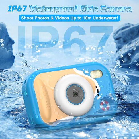 CHAKEYAKE Kids Waterproof Camera, IP67 Digital Camera with 32GB Card, 1080P 48MP, 10X Zoom, Compact Toddler Camera for Birthday Gift Beach Pool Toys for Kids Ages 3-12, Blue in Saudi Arabia