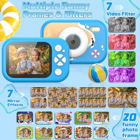 CHAKEYAKE Kids Waterproof Camera, IP67 Digital Camera with 32GB Card, 1080P 48MP, 10X Zoom, Compact Toddler Camera for Birthday Gift Beach Pool Toys for Kids Ages 3-12, Blue in Saudi Arabia
