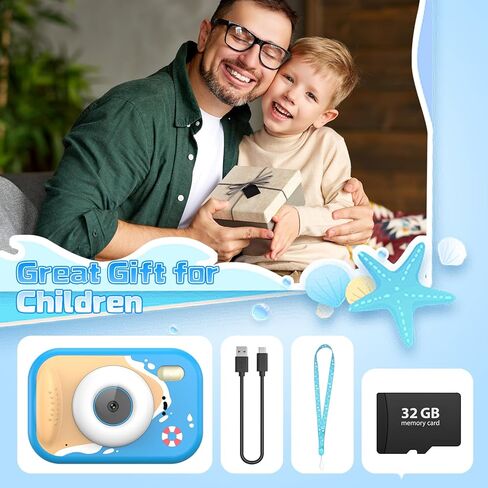CHAKEYAKE Kids Waterproof Camera, IP67 Digital Camera with 32GB Card, 1080P 48MP, 10X Zoom, Compact Toddler Camera for Birthday Gift Beach Pool Toys for Kids Ages 3-12, Blue in Saudi Arabia