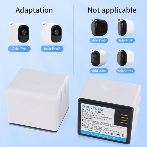بطارية قابلة للشحن من Arlo A-1 A-1B A-1C، لكاميرا Arlo Pro، Pro 2، VMC4030 VMC4030P VMS4230 VMS4430 VMS4530 VMS4430P VMS4530P-100NAR VMA4400 (بطاريتان + شاحن) in Kuwait