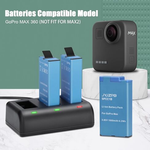 3 بطاريات JYJZPB متوافقة مع كاميرات GoPro MAX، Go Pro Max 360 مع شاحن بطارية ثلاثي القنوات in Kuwait
