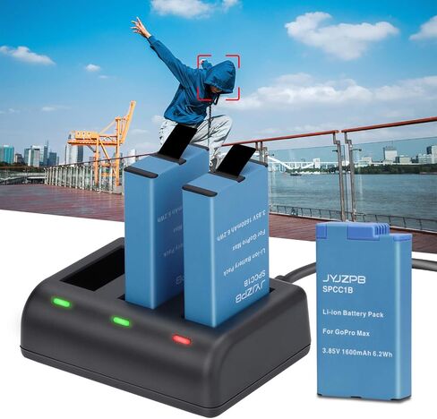 3 بطاريات JYJZPB متوافقة مع كاميرات GoPro MAX، Go Pro Max 360 مع شاحن بطارية ثلاثي القنوات in Kuwait