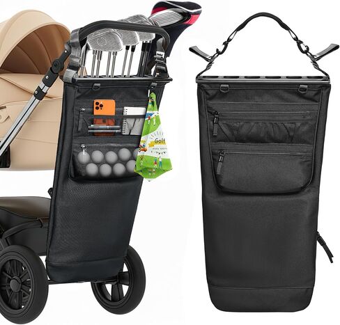 Stroller Golf Caddy,Golf Bag Attach to Stroller with Side Pockets,Shoulder Strap & Hooks for Towel Gloves,Lightweight Foldable Golf Organizer for Family Outdoor Golf,Stroller Golf Accessory in Saudi Arabia