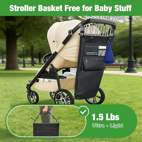 Stroller Golf Caddy,Golf Bag Attach to Stroller with Side Pockets,Shoulder Strap & Hooks for Towel Gloves,Lightweight Foldable Golf Organizer for Family Outdoor Golf,Stroller Golf Accessory in Saudi Arabia