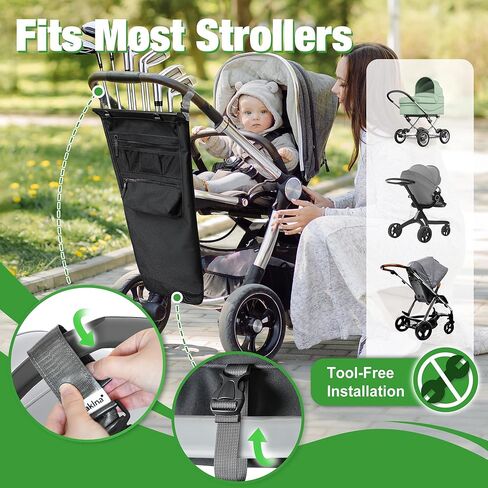 Stroller Golf Caddy,Golf Bag Attach to Stroller with Side Pockets,Shoulder Strap & Hooks for Towel Gloves,Lightweight Foldable Golf Organizer for Family Outdoor Golf,Stroller Golf Accessory in Saudi Arabia