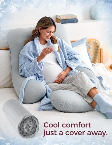 غطاء تبريد من Momcozy لوسائد الحمل، وسادة أمومة لكامل الجسم على شكل حرف U للنوم الجانبي 57 بوصة - دعم للظهر والورك والبطن والساقين للنساء الحوامل، كيس وسادة فقط in Kuwait