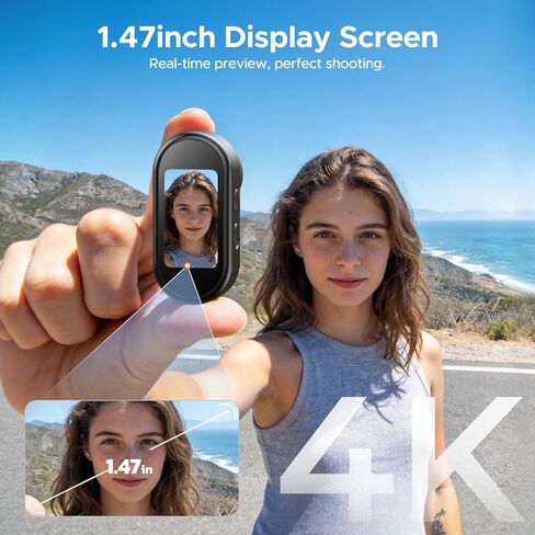 4K Mini Body Camera with 64GB Card, 1.47" Display Wearable POV Camera, Action Camera with Magnetic Mount, One-Button Recording Portable Camcorder, WiFi App Control for Vlogging Travel Security in Kuwait