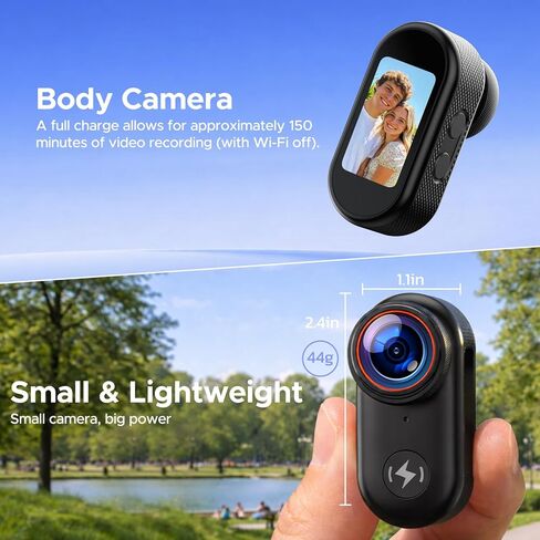 4K Mini Body Camera with 64GB Card, 1.47" Display Wearable POV Camera, Action Camera with Magnetic Mount, One-Button Recording Portable Camcorder, WiFi App Control for Vlogging Travel Security in Kuwait