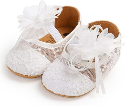 Baby Girls Mary Jane Shoes Big Flower Princess Shoes Breathable Dress Shoes Rubber Soft Sole Anti-Slip Shoes First Walking Shoes Crib Shoes in Kuwait