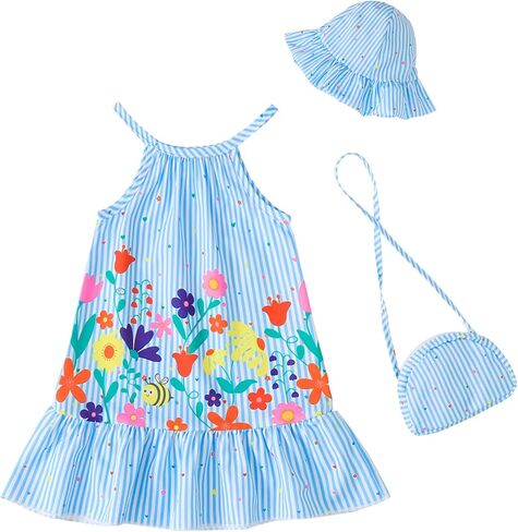 Renotemy Newborn Infant Baby Girl Floral Dress Summer Outfits Boho Casual Sundress Toddler Clothes for Girls with Hat and Bag in Saudi Arabia