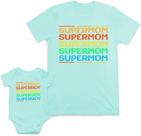 Mothers Day Mom and Baby Matching Outfits Super Mom and Son Cotton Medium Baby 6 Months Chill in Kuwait