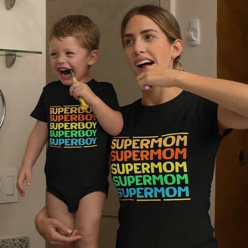 Mothers Day Mom and Baby Matching Outfits Super Mom and Son Cotton Medium Baby 6 Months Chill in Kuwait