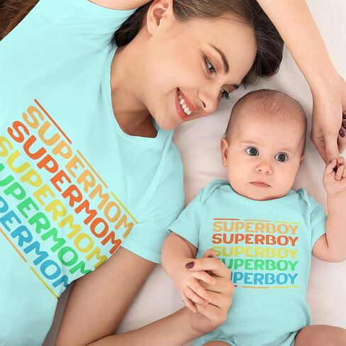 Mothers Day Mom and Baby Matching Outfits Super Mom and Son Cotton Medium Baby 6 Months Chill in Kuwait