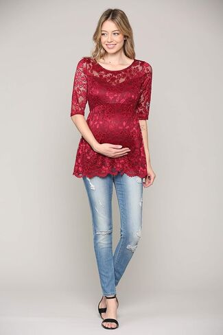 Hello MIZ Women's Floral Lace Maternity Blouse Top in Saudi Arabia