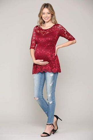 Hello MIZ Women's Floral Lace Maternity Blouse Top in Saudi Arabia