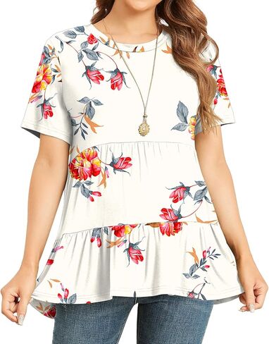 Xpenyo Women Tiered Maternity Top Fashion Short Sleeve Casual Pregnancy Blouse Shirts Rose Flowers White L in Kuwait