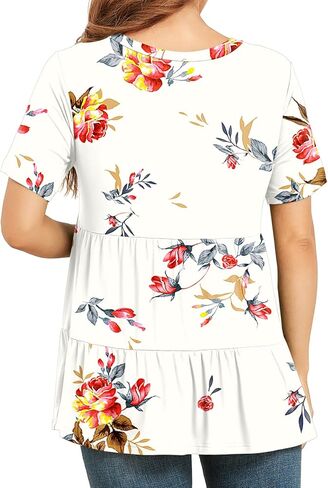 Xpenyo Women Tiered Maternity Top Fashion Short Sleeve Casual Pregnancy Blouse Shirts Rose Flowers White L in Kuwait