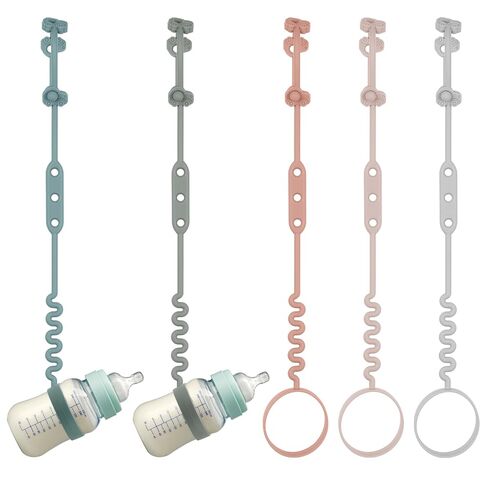 Baby Bottle and Sippy Cup Straps - Adjustable Straps Attach with Strollers, High Chair, Shopping Cart - Food Grade Silicone - Dishwasher Safe (5Packs, Color 1) in Kuwait