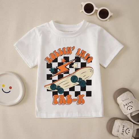 CM C&M WODRO Rolling Into Pre-K Shirt for Baby Boy Girl Preschool First Day of School T-Shirt Back to School Kindergarten Tee in Saudi Arabia