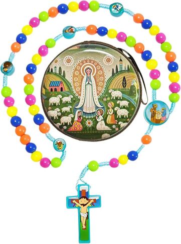 Rosary Beads Rosarios Catolicos, Colorful Plastic with Blue and Red Pendant Crosses, Pocket for Women with Rosary Box, Baptism Easter Gifts in Kuwait