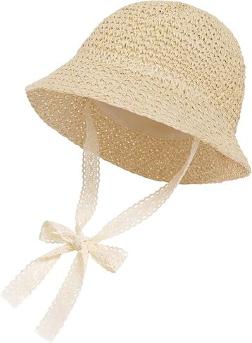 Baby Girl Straw Hat Outdoor Baby Toddler Sun Protection Hats Summer Beach Lace Bowknot Cap for Infant Girls in Kuwait