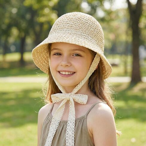 Baby Girl Straw Hat Outdoor Baby Toddler Sun Protection Hats Summer Beach Lace Bowknot Cap for Infant Girls in Kuwait