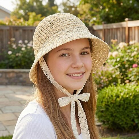 Baby Girl Straw Hat Outdoor Baby Toddler Sun Protection Hats Summer Beach Lace Bowknot Cap for Infant Girls in Kuwait
