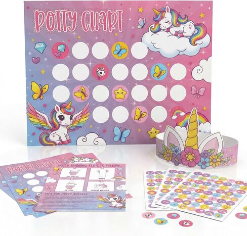 ZICOTO Fun Potty Training Chart with Stickers for Girls - Motivating Unicorn Rewards System with Stickers for Toddler Potty Training - Easy to Use Potty Training Poster That Kids Love in Kuwait