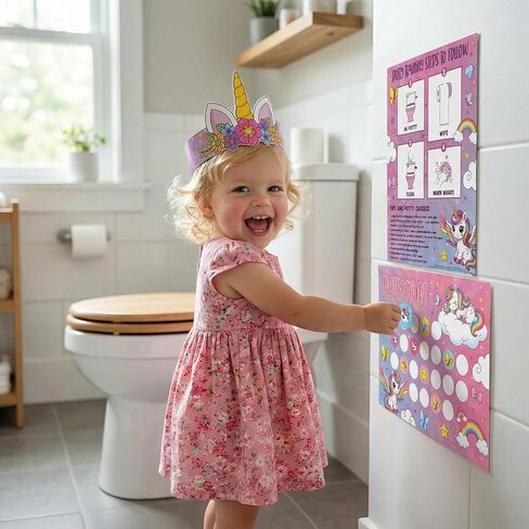 ZICOTO Fun Potty Training Chart with Stickers for Girls - Motivating Unicorn Rewards System with Stickers for Toddler Potty Training - Easy to Use Potty Training Poster That Kids Love in Kuwait