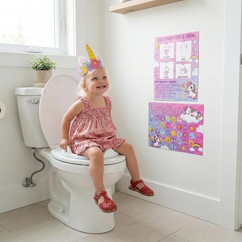 ZICOTO Fun Potty Training Chart with Stickers for Girls - Motivating Unicorn Rewards System with Stickers for Toddler Potty Training - Easy to Use Potty Training Poster That Kids Love in Kuwait