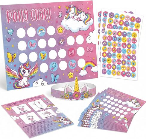 ZICOTO Fun Potty Training Chart with Stickers for Girls - Motivating Unicorn Rewards System with Stickers for Toddler Potty Training - Easy to Use Potty Training Poster That Kids Love in Kuwait