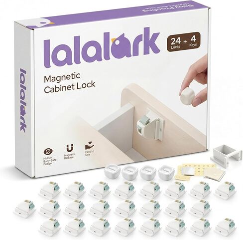 أقفال خزانة مغناطيسية من lalalark لحماية الأطفال (24 حزمة + 4 مفاتيح)، أقفال لاصقة مقاومة للأطفال سهلة التركيب لسلامة الطفل، بدون أدوات، مزالج أمان للأطفال للخزائن والأدراج والأبواب in Kuwait