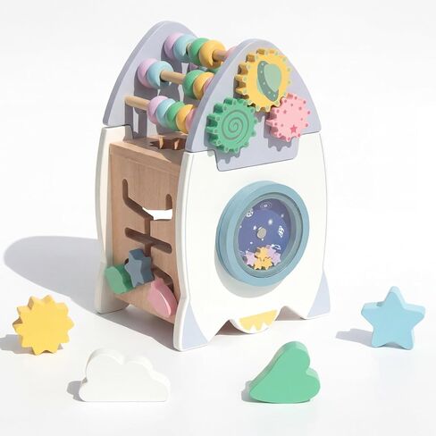 Wooden Space Toys for Baby, Wood Activity Cube Montessori Toys for 1 2 3 Years Old Boys Girls Birthday Gifts in Kuwait