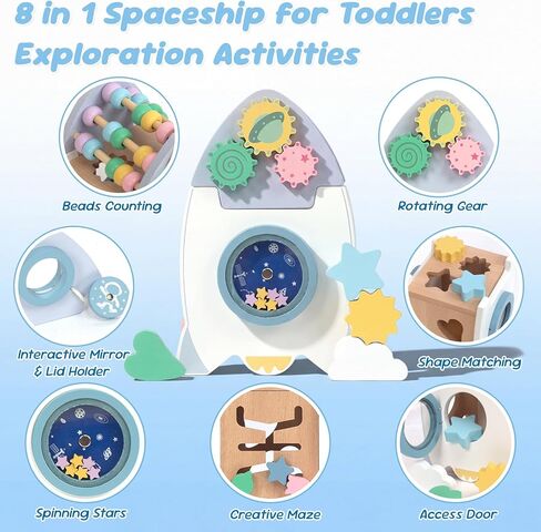 Wooden Space Toys for Baby, Wood Activity Cube Montessori Toys for 1 2 3 Years Old Boys Girls Birthday Gifts in Kuwait