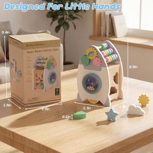 Wooden Space Toys for Baby, Wood Activity Cube Montessori Toys for 1 2 3 Years Old Boys Girls Birthday Gifts in Kuwait