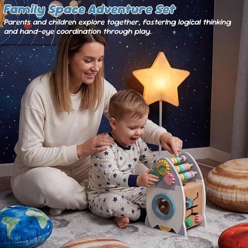 Wooden Space Toys for Baby, Wood Activity Cube Montessori Toys for 1 2 3 Years Old Boys Girls Birthday Gifts in Kuwait