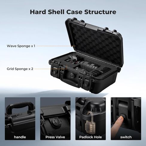 K&F CONCEPT Waterproof Hard Case, Portable Protective Camera Case, Customizable Foam Case Fit Use of Camera, Drones, Equipments -13.5x11.4x5.3inch in Saudi Arabia