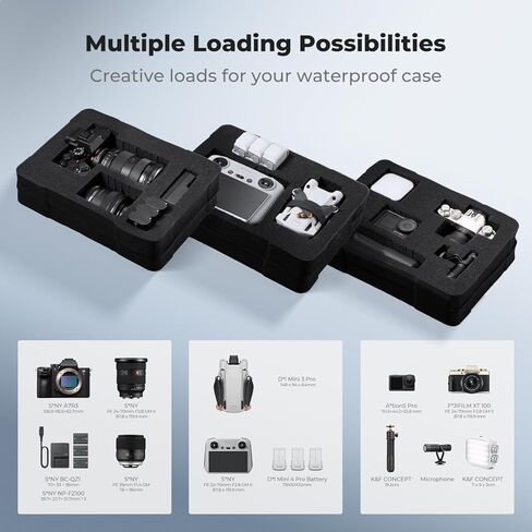 K&F CONCEPT Waterproof Hard Case, Portable Protective Camera Case, Customizable Foam Case Fit Use of Camera, Drones, Equipments -13.5x11.4x5.3inch in Saudi Arabia