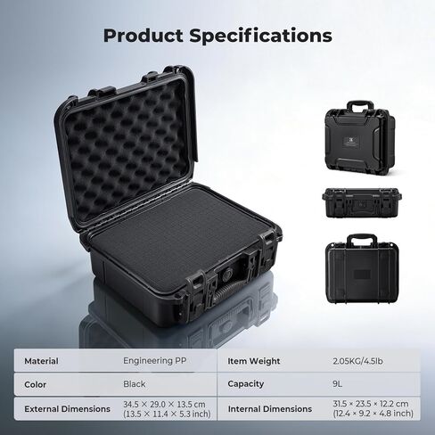 K&F CONCEPT Waterproof Hard Case, Portable Protective Camera Case, Customizable Foam Case Fit Use of Camera, Drones, Equipments -13.5x11.4x5.3inch in Saudi Arabia