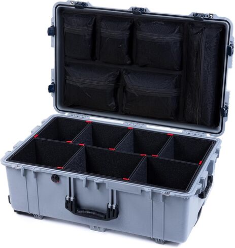 Pelican 1650 Case by ColorCase - Silver - Large Sized Waterproof Rolling Case with TrekPak Divider System & Mesh Lid Organizer - Blue Handles & Latches in Kuwait