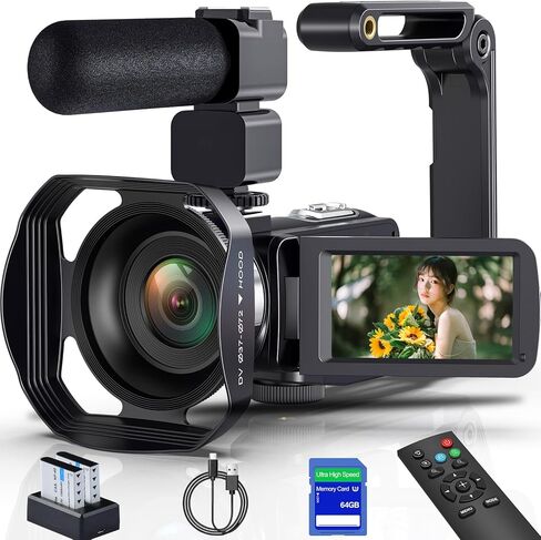 8K Video Camera Camcorder 64MP YouTube Vlogging Cameras IR Night Vision WiFi Webcam Camcorders with 18X Digital Zoom 3.0"Touch Screen Stabilizer, Mic, 64G SD Card, Remote Control and 2 Batteries in Kuwait